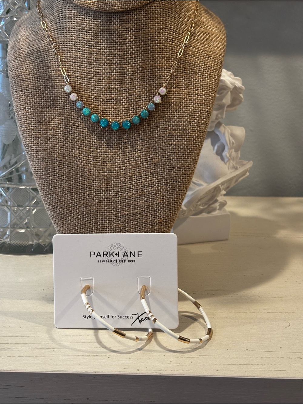 Park Lane BALI Necklace & Bamboo Hoop Earrings Set March Sparkle Box NWOT